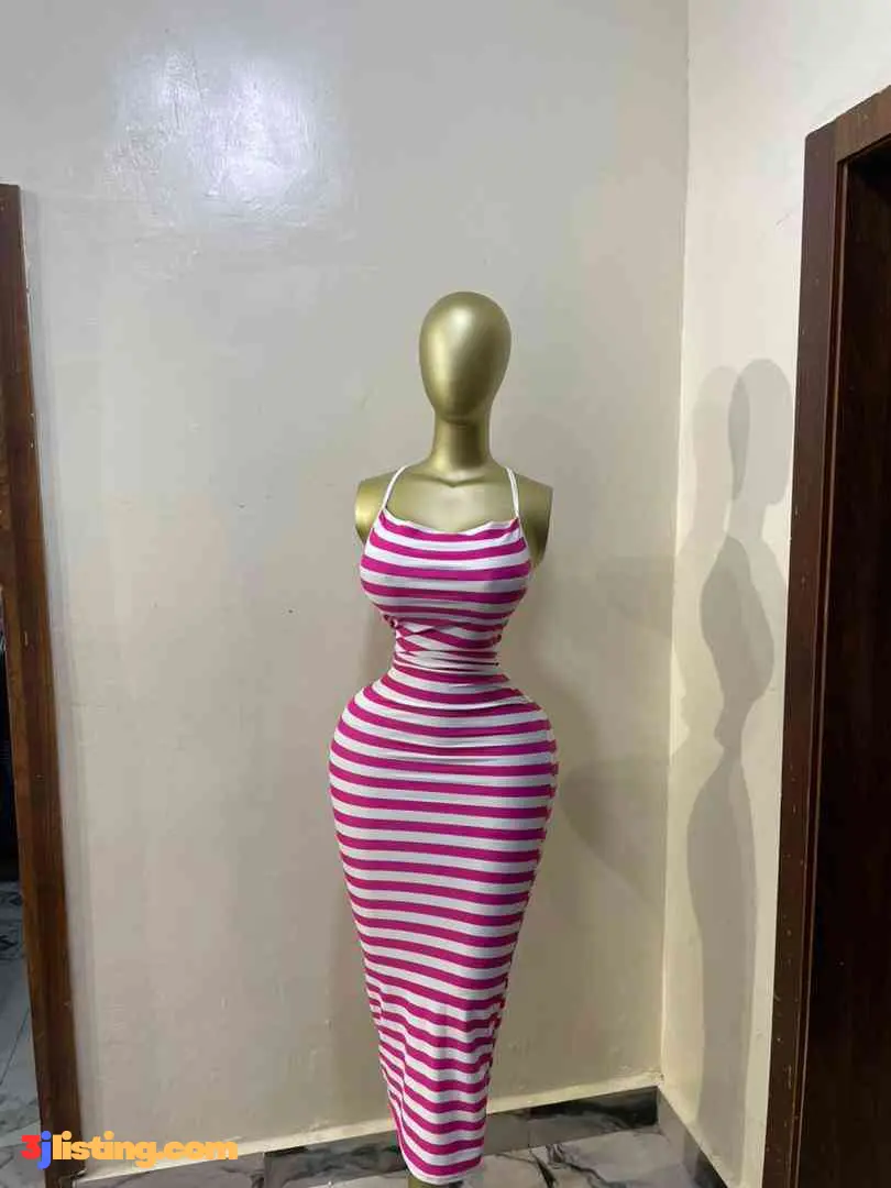 Long pink and white stripped gown