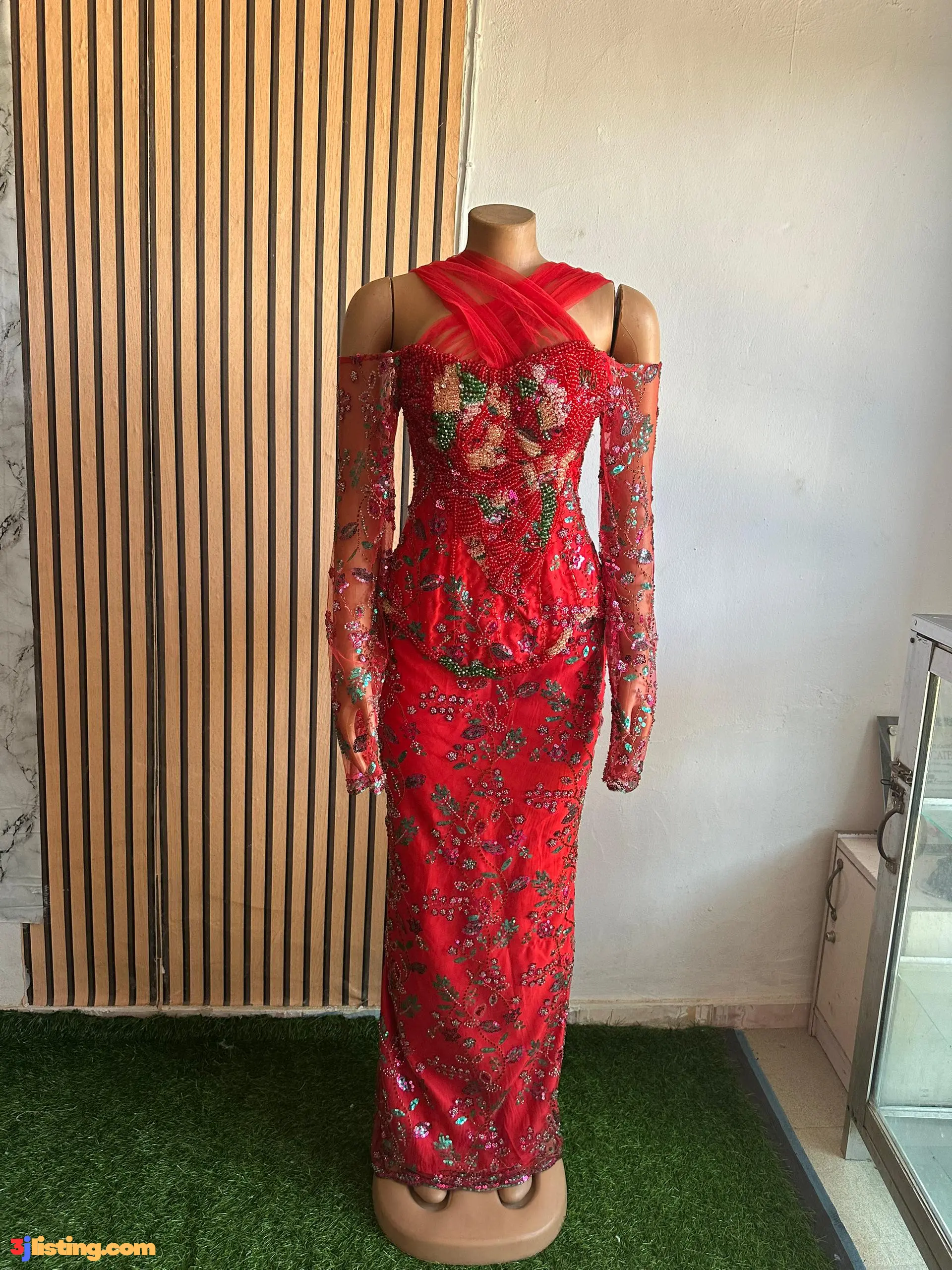 Luxury red beaded dress